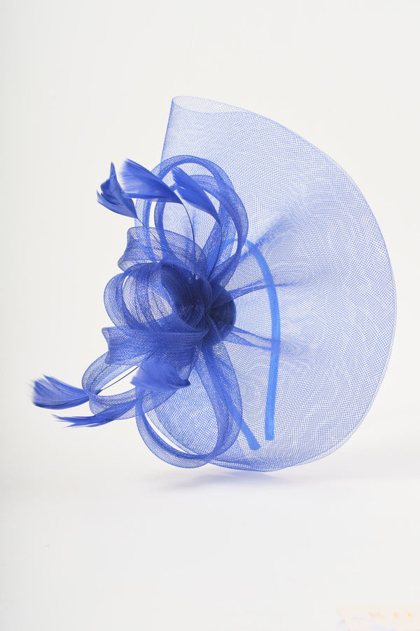 Blue Mesh & Feather Statement Fascinator Headband