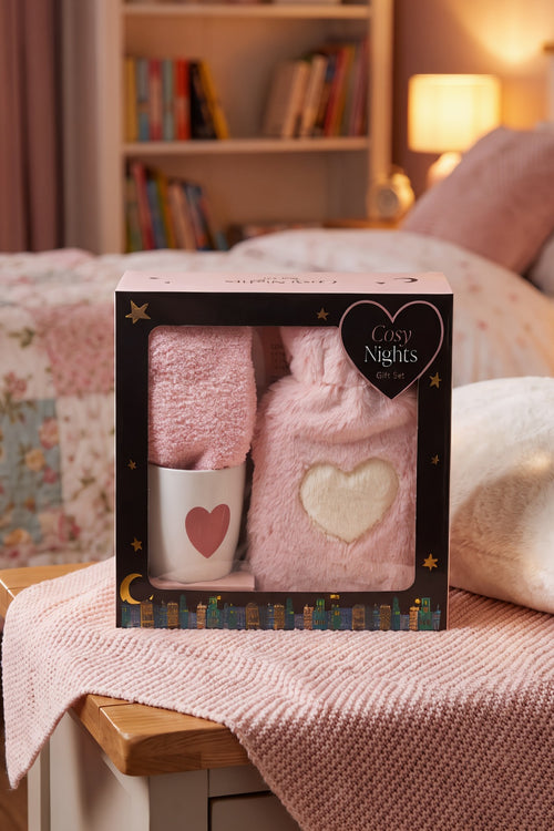 Cosy Nights Love Pink Hot Water Bottle, Socks & Mug Gift Set