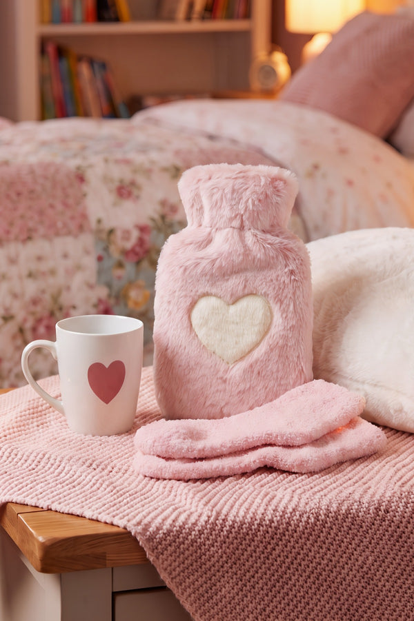 Cosy Nights Love Pink Hot Water Bottle, Socks & Mug Gift Set