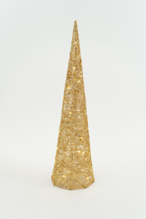 Set Of 3 Gold LED Christmas Cone Trees