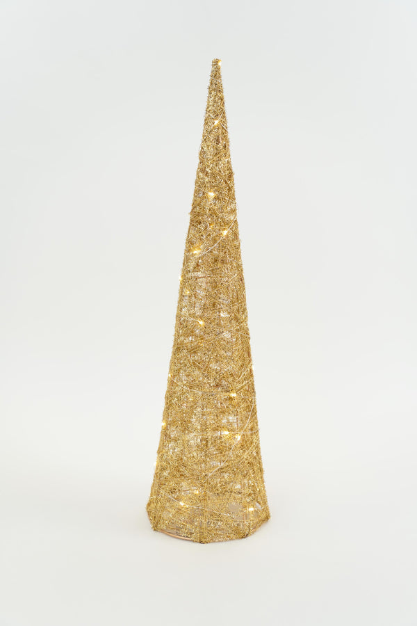 Set Of 3 Gold LED Christmas Cone Trees