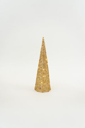 Set Of 3 Gold LED Christmas Cone Trees