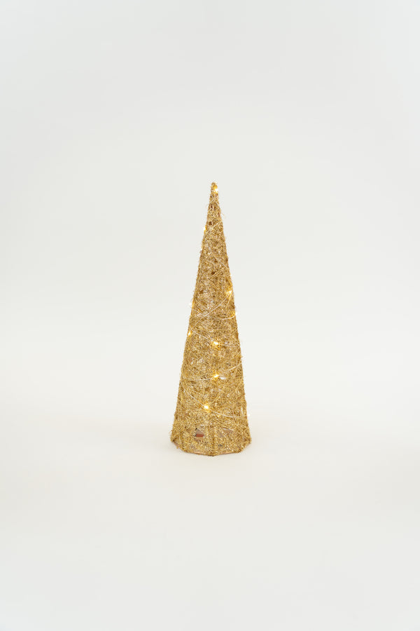 Set Of 3 Gold LED Christmas Cone Trees
