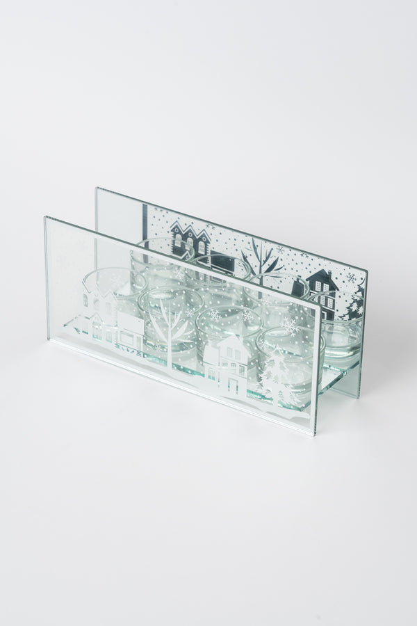 Silver Glass Christmas Motif Tealight Holder