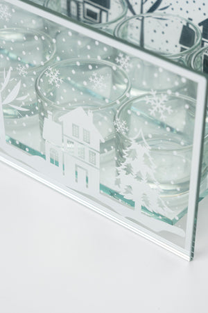 Silver Glass Christmas Motif Tealight Holder