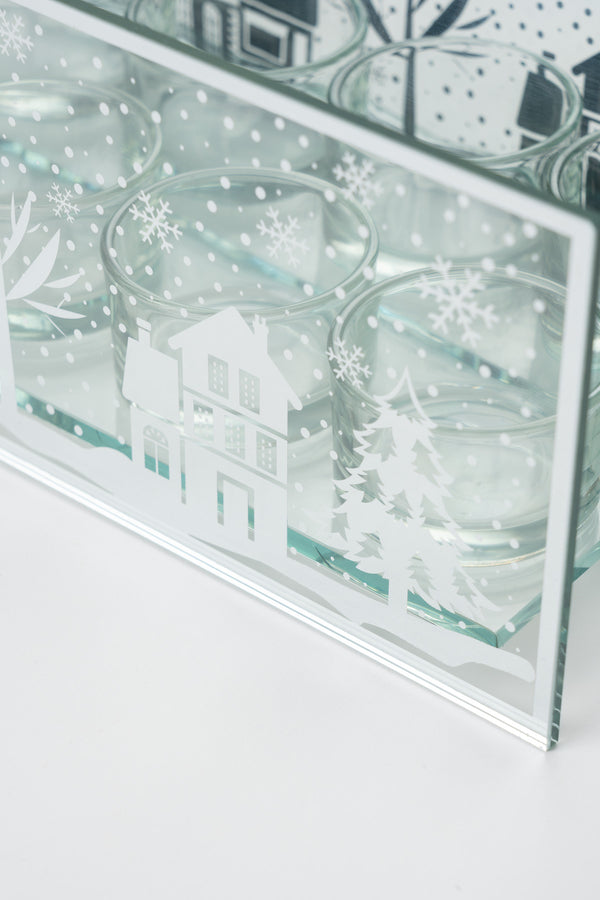 Silver Glass Christmas Motif Tealight Holder