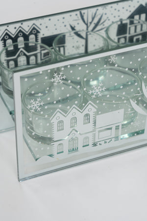 Silver Glass Christmas Motif Tealight Holder