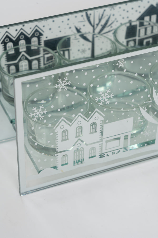 Silver Glass Christmas Motif Tealight Holder
