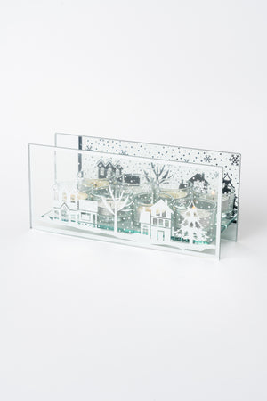 Silver Glass Christmas Motif Tealight Holder