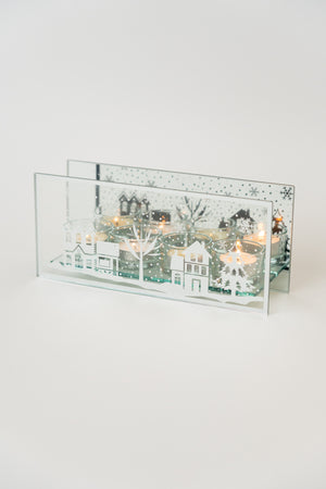 Silver Glass Christmas Motif Tealight Holder