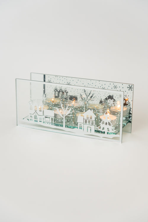 Silver Glass Christmas Motif Tealight Holder