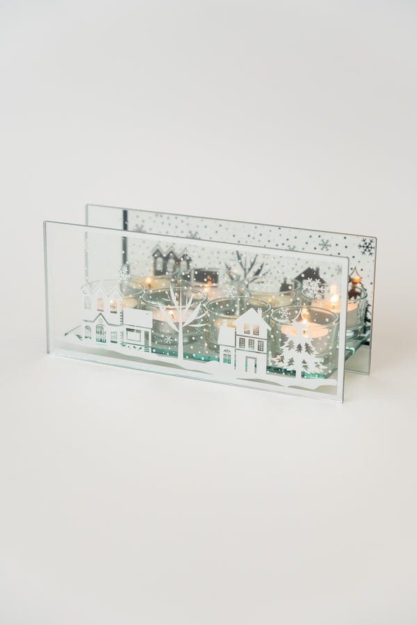 Silver Glass Christmas Motif Tealight Holder