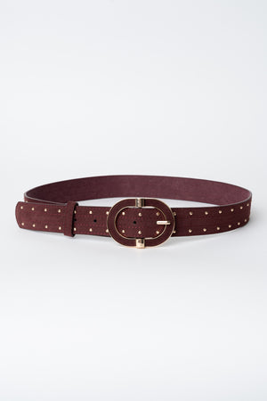 Burgundy Faux Suede Studded Waist Belt