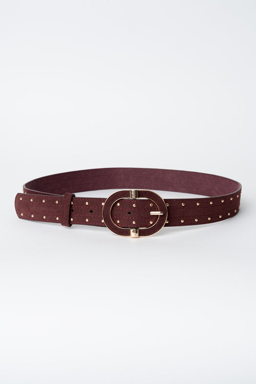 Burgundy Faux Suede Studded Waist Belt