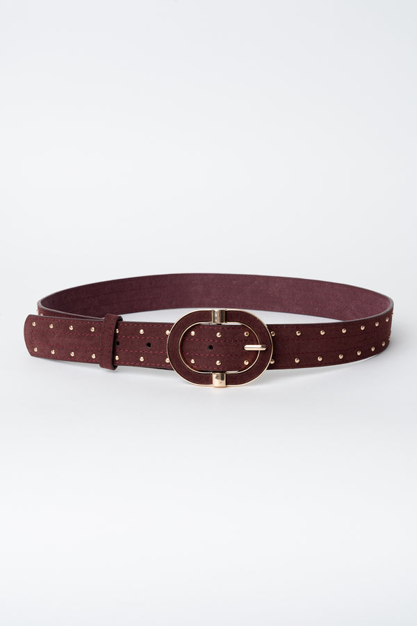 Burgundy Faux Suede Studded Waist Belt