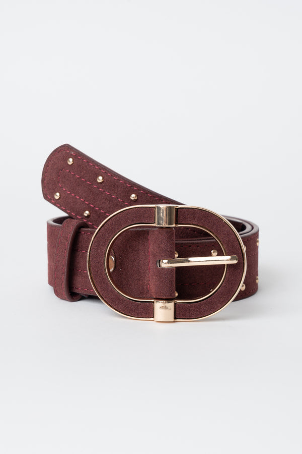Burgundy Faux Suede Studded Waist Belt