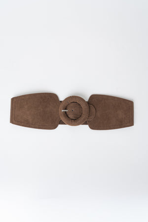 Brown Faux Suede Circle Buckle Elasticated Belt