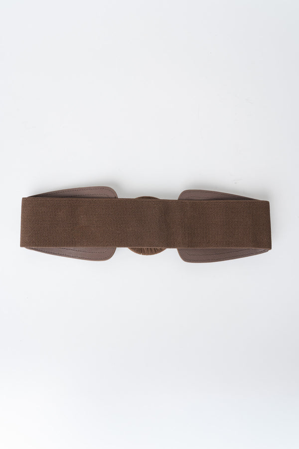 Brown Faux Suede Circle Buckle Elasticated Belt