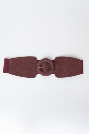 Burgundy Faux Suede Circle Buckle Elasticated Belt