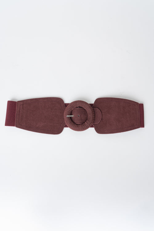 Burgundy Faux Suede Circle Buckle Elasticated Belt