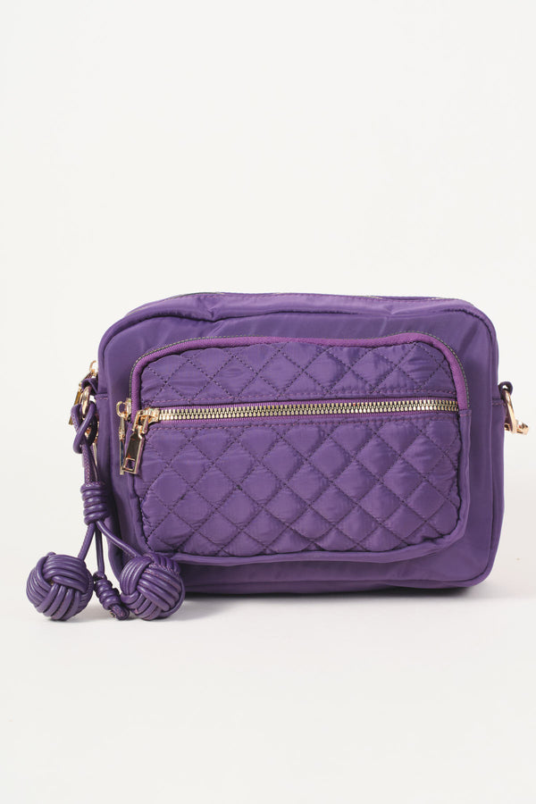 Purple Nylon Quilted Charm Camera Bag