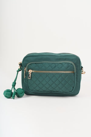 Dark Green Nylon Quilted Charm Camera Bag