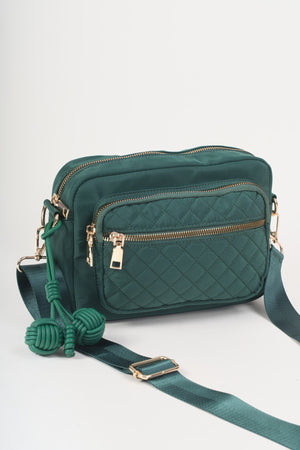Dark Green Nylon Quilted Charm Camera Bag