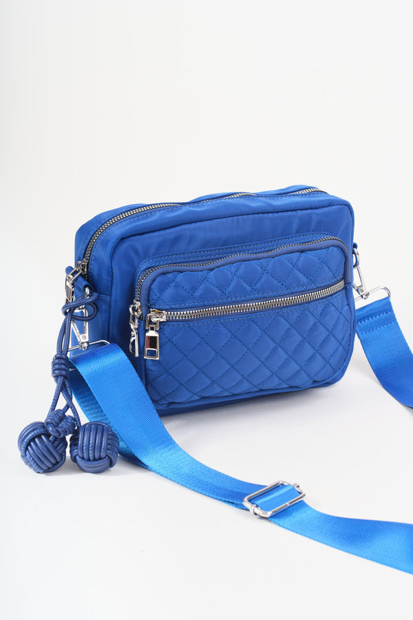 Royal Blue Nylon Quilted Charm Camera Bag