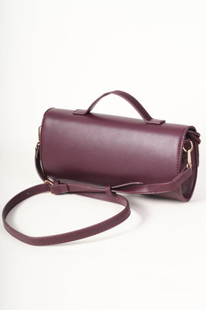 Burgundy Faux Leather Top Handle Long Rectangle Clutch Bag