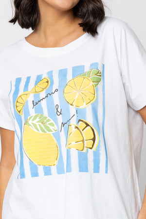 Lemons Print Dip Hem T-Shirt