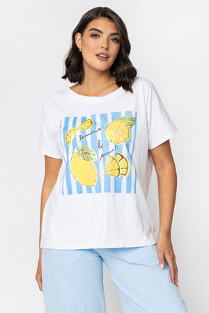 Lemons Print Dip Hem T-Shirt