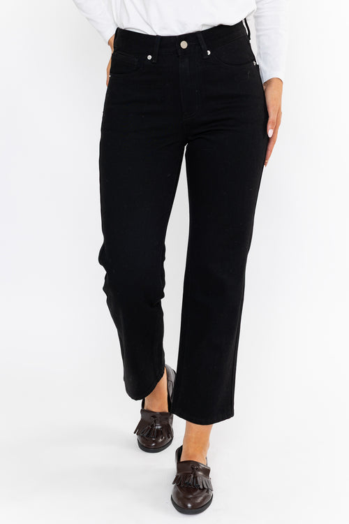 Black Denim High Waist Straight Leg Jeans