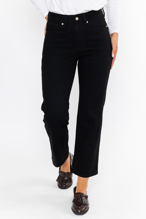Black Denim High Waist Straight Leg Jeans