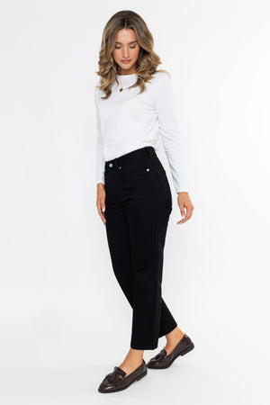 Black Denim High Waist Straight Leg Jeans