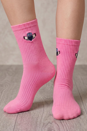 Pink Cotton Blend Claddagh Embroidered Socks
