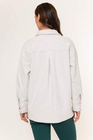 Cream Stretch Corduroy Long Sleeve Shirt