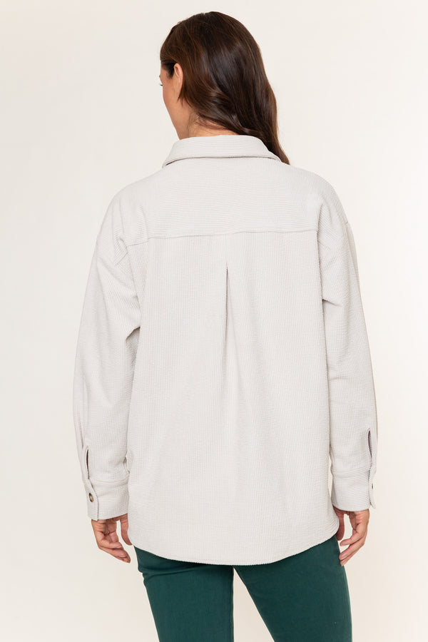 Cream Stretch Corduroy Long Sleeve Shirt