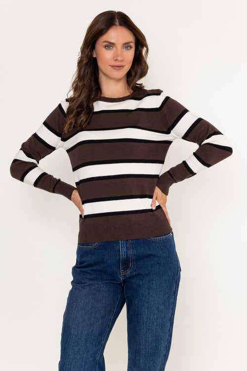 Brown Viscose Blend Soft Touch Stripe Knit Jumper
