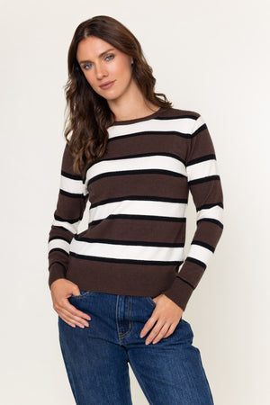 Brown Viscose Blend Soft Touch Stripe Knit Jumper