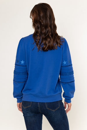 Blue Cotton Blend Broderie Anglaise Sweatshirt