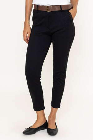 Black Ponte Pull Up High Waisted Slim Fit Ankle Trousers