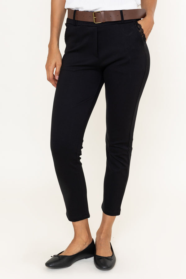 Black Ponte Pull Up High Waisted Slim Fit Ankle Trousers