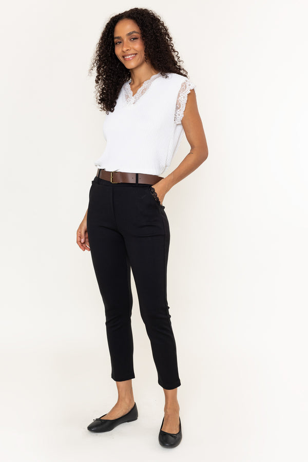 Black Ponte Pull Up High Waisted Slim Fit Ankle Trousers