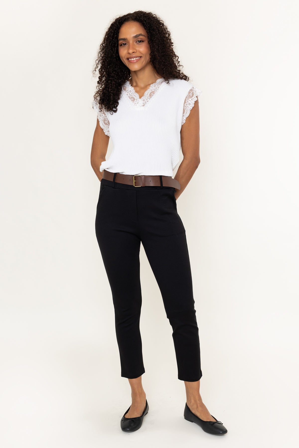 Black Ponte Pull Up High Waisted Slim Fit Ankle Trousers
