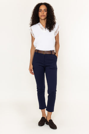 Navy Ponte Pull Up Slim Fit Ankle Trousers