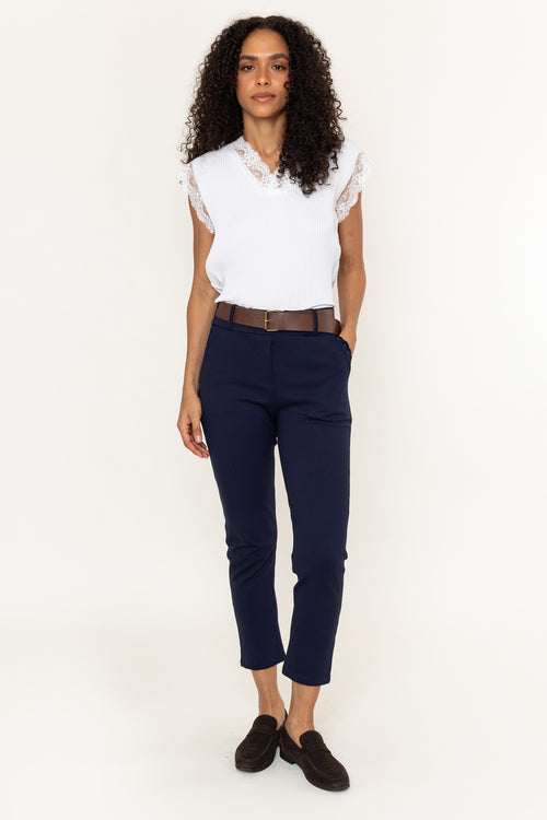 Navy Ponte Pull Up Slim Fit Ankle Trousers