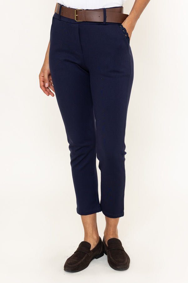 Navy Ponte Pull Up Slim Fit Ankle Trousers