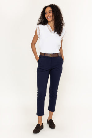 Navy Ponte Pull Up Slim Fit Ankle Trousers
