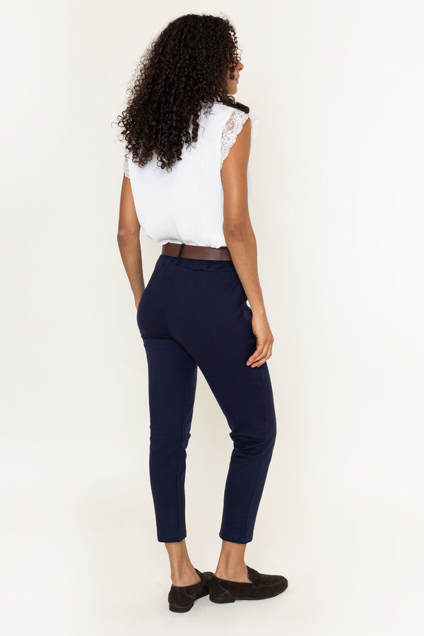 Navy Ponte Pull Up Slim Fit Ankle Trousers