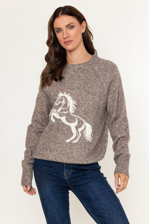 Brown Equestrian Motif Knit Jumper